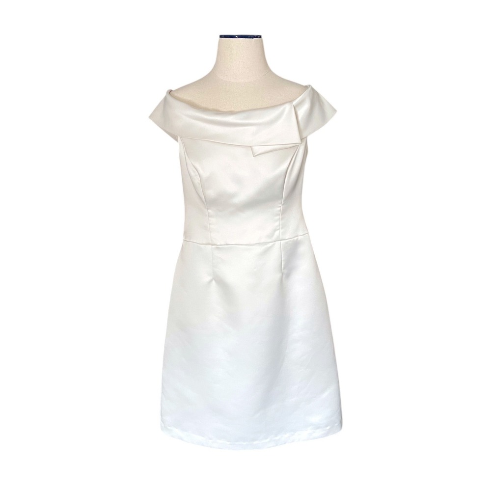 Lela Rose‎ Bridesmaid Ivory Satin Off The Shoulder Cocktail Dress LR155 Size 12